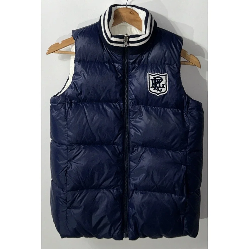 Boys Polo Ralph Lauren Down Vest Puffer Navy Blue/ White REVERSIBLE Large 12/14